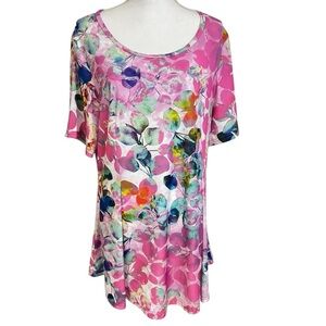 Lily by Firmiana Tunic Dress 1XL Floral Short Sleeve Pullover A Line Scoop Neck